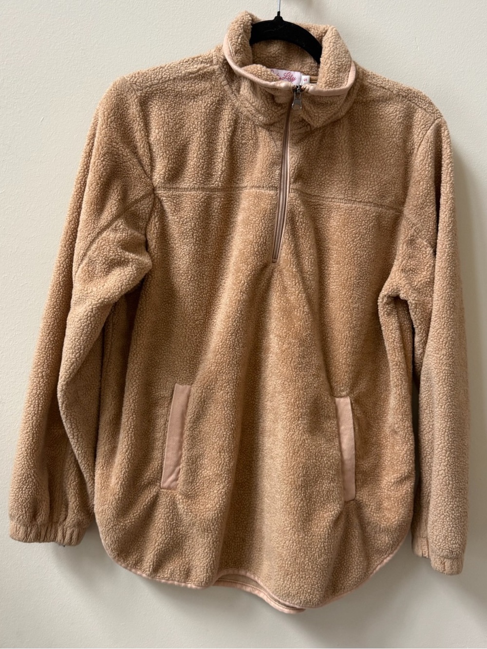 Pink Lily Tan Sherpa Quarter-Zip Pullover